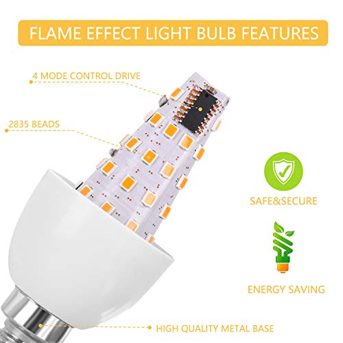 Artistic Home Xmas Decor Flame Light Bulbs - 2019 Upgrade 4 Modes Flame Effect Light Bulbs - E12 Led Flickering Candelabra Light Bulbs For Xmas/Indoor/Outdoor/Hotel/Party/Bar Decorations(2 Packs) #TOP4