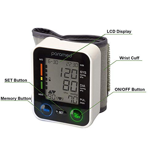 Image of PARAMED Automatic Wrist Blood Pressure Monitor: Blood-Pressure Kit of Bp Cuff + 2AAA and Carrying case - Irregular Heartbeat Detector & 90 Readings Memory Function & Large Display (Pack of 2)
