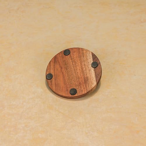 Image of Ireka Home Forest Floor Coaster Set (4 Pieces) | Handcrafted Acacia Wood, Enamel Leaf Artwork, For Tea & Coffee