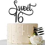 Black Glitter Sweet 16 Cake Topper -16th Birthday Cake Topper - Sweet Sixteen Party Themes Decoration Supplies