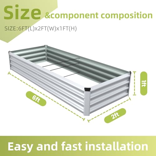 Lujsgntz 6x2x1 Ft 2Packs Metal Raised Garden Bed, Rectangular Outdoor, Garden Bed Planter Box for Vegetables, Flowers and Herbs, Color Coated Steel Raised Planter Bed Kit (Silver) — view 3