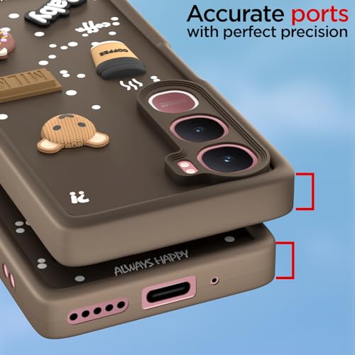 Image of Amazon Basics Back Cover for Vivo Y31 5G | Cute Fun Cartoon 3D Bear Silicone Full Body Protection Bumper case (Brown)