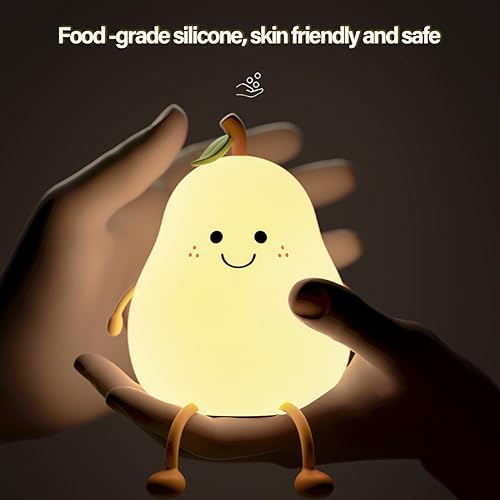 Image of Led Cute Pear Night Light, Dimmable Nursery Lamps, Super Squishy Silicone USB Rechargeable Touch Control 7 Colors Night Lamp for Kids Adults, Used for Camping Party Room Decor(Pear)