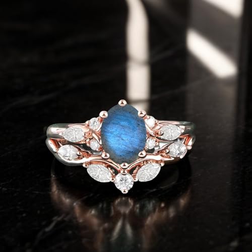 2CT Oval Shaped Gemstone Engagement Ring Set for Women Silver 10K 14K 18K Solid Gold Gemstone Birthstone Wedding Bridal Rings Set Anniversary Christmas Gift Size 4-152