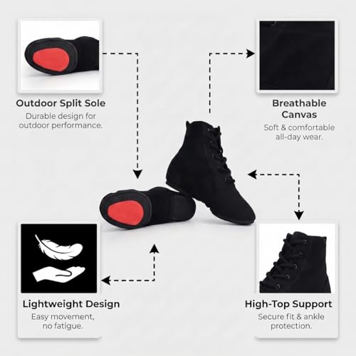 Image of MSMAX Womens Jazz Dance Boots Lace Up High Top Character Shoes for Women - Ankle Boots for Jazz, Theater, Stage Performance & Costume