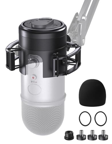 Borenbuir Custom Built Shock Mount with Pop Filter for Blue Yeti Microphones, Metal/Plastic Frame, Anti-Vibration Suspension, Floor Mount