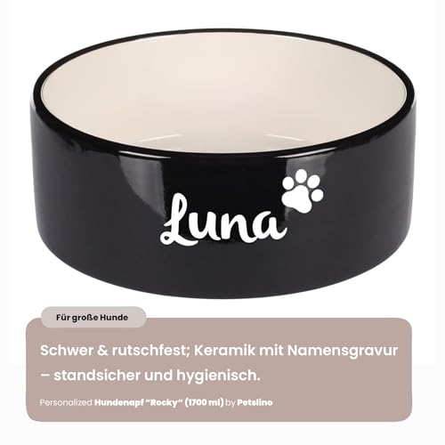Hundenapf personalisiert aus Keramik L 1700ml Schwarz – rutschfest, leicht & hygienisch – Futter- & Wassernapf mit Namen für kleine Hunde & Katzen
