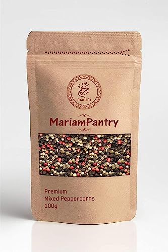 Premium Mixed Peppercorns 100g Whole Dried (Black White Red Green) - by MariamPantry in Resealable Kraft Bag Pouch
