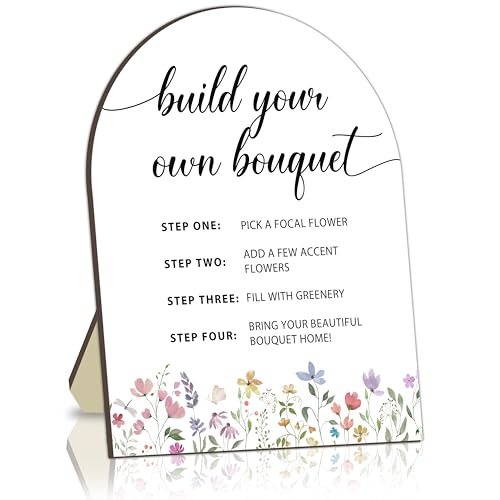 Bouquet Bar Wooden Sign Floral Station Board for Baby Party Tabletop Welcome Sign for Baby Shower Flower Table Signs for Gender Reveal Party DIY Bloom Bouquet Table Decor Sign with Stand 8x10 In