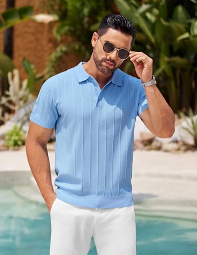 Image of COOFANDY Mens Knit Polo Shirts Short Sleeve Ribbed Textured Polo Shirt Lightweight Casual Golf Shirts Collared T Shirt