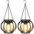 NESSTU Solar Lanterns Outdoor Waterproof: 2 Pack Metal Hanging Patio Lights
