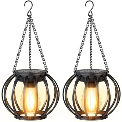 NESSTU Solar Lanterns Outdoor Waterproof: 2 Pack Metal Hanging Patio Lights