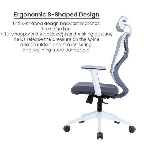 Image of ErgoLab Glider Eco Office Chair | 3 Year Warranty | High Back Ergonomic Mesh Chair for Office Work at Home, Revolving Computer Chair Cushion Seat and Adjustable Height and 1D Armrests - White Grey