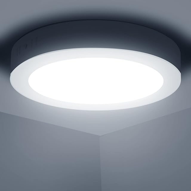 Aigostar LED Ceiling Light, 12W Daylight White Ceiling Lights, 6500K Kitchen Lights Ceiling, 1350LM Cool White LED Ceiling Lights for Bedroom, Living Room, Hallway, Outside Porch and More
