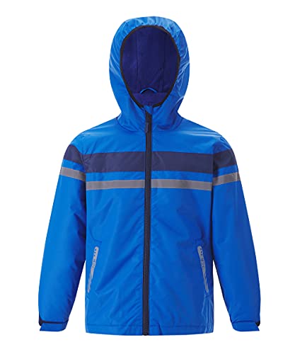 M2C Boys Color Block Fleece Lined Hooded Jacket Chest Stripe Windbreaker Blue 7-8