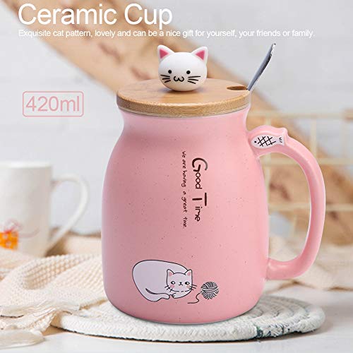 Taza de cerámica, taza de cerámica de gato encantador de 1 pieza con cuchara y tapa Taza de leche de agua de café para… - Imagen 3