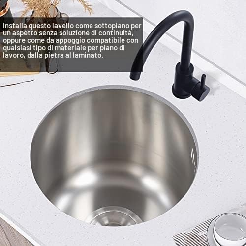 Mini Lavello Tondo da in Acciaio Inox con Raccordo di Scarico per Piccole Cucine Diametro 30 Cm