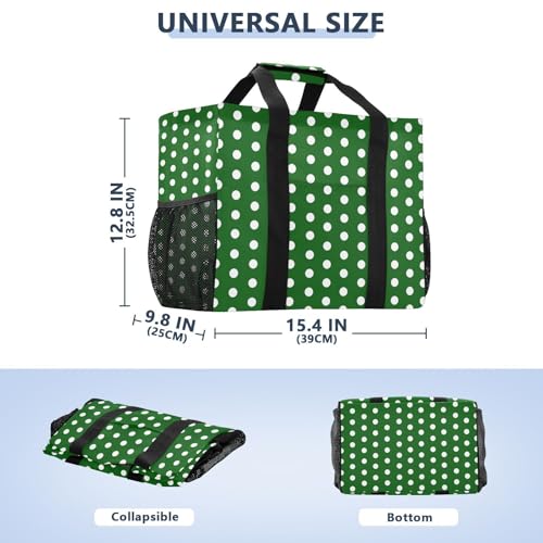 Polka Dots Green White Large Beach Bag Waterproof Beach Tote Bags for Women Travel Gym Pool3