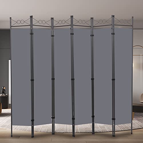 Room Divider-6 Panel Tall Room Dividers and Folding Privacy Screens, 6 Ft Indoor Divider Room Fabric Panel W/Matel Frame, Freestanding Wall Divider Screen, Portable Partition Room Dividers Grey