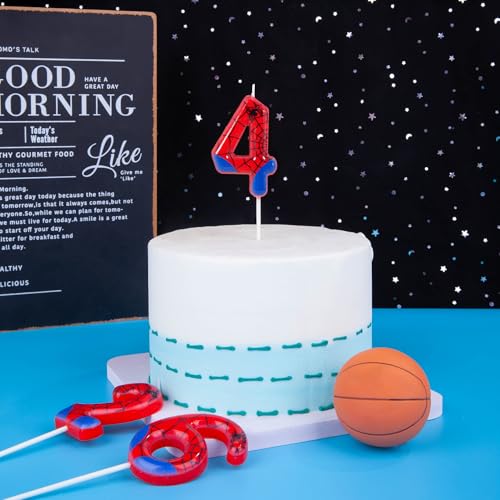 PHD CAKE 2.76 Inch Number 4 Spider Birthday Candles, Spider Cartoon Themed Number Candles, Cake Number Candles, Party Celebration