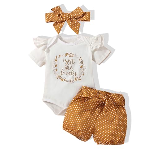 Image of JOPGEEY Toddler Girls Fall Clothes Infant Outfits 2 PCS Short Sleeve Romper Top with Denim Shorts Jeans Pants 0-3 years