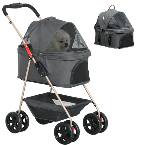 PawHut Hundewagen 3 in 1 Klappbar für Hunde & Katzen bis 4 kg Grau