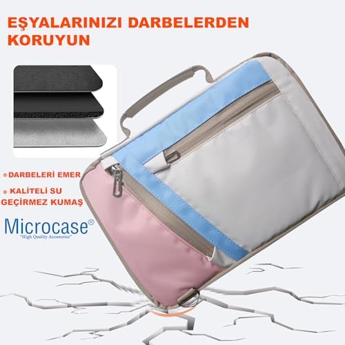 Microcase 9-12 inch Çok Gözlü Su Geçirmez Darbelere Dayanıklı Tablet Çantası AL4228 Pembe Mavi Krem - Görsel 3