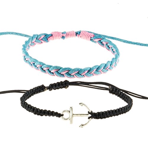 Image of BlueRica 2 Pieces Adjustable Bracelet Set ~ Macrame Anchor Bracelet & Sailor Bracelet