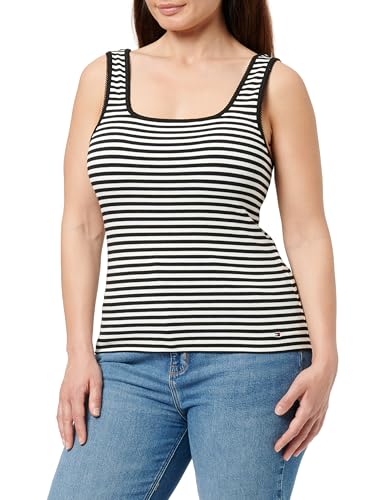 Tommy Hilfiger Women's Slim Ribbed Tank Top, Multicolor (Ecru/Black Fine STP), XS