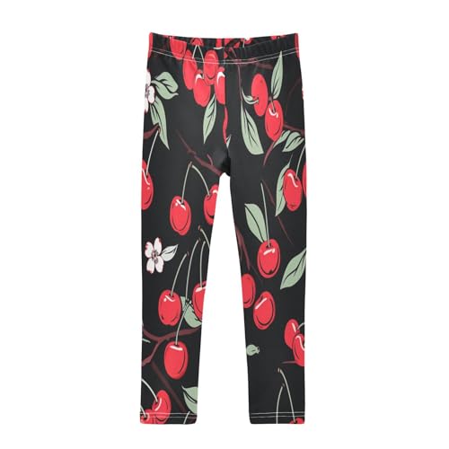 Toddler Girls Leggings Printed Yoga Pants Leggings Cherry Black Background for Kids