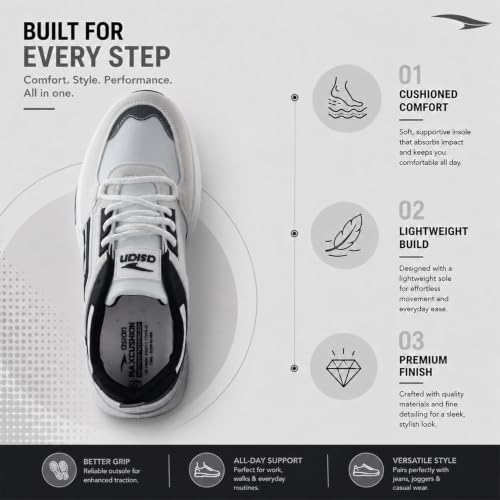 Image of ASIAN Python-10 Men's Sports Sneakers with Premium Look | Memory Foam Tech, Arch & Lateral Support, Stylish Casual Shoes for Walking & Daily Comfort