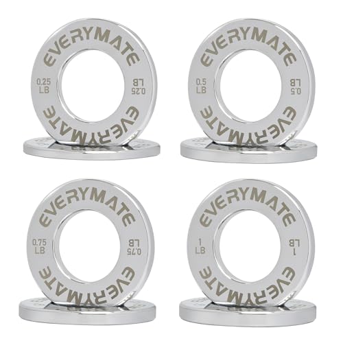 EVERYMATE Juego de 8 Discos de Peso Fraccionados Cromados, Par de Placas Micro de 0.25, 0.45, 0.75, 1 Libra para Pesas Olímpicas, Entrenamiento de Fuerza