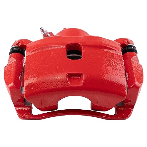 Image of TRQ Front Left Brake Caliper w /Bracket Performance Red Drivers Side