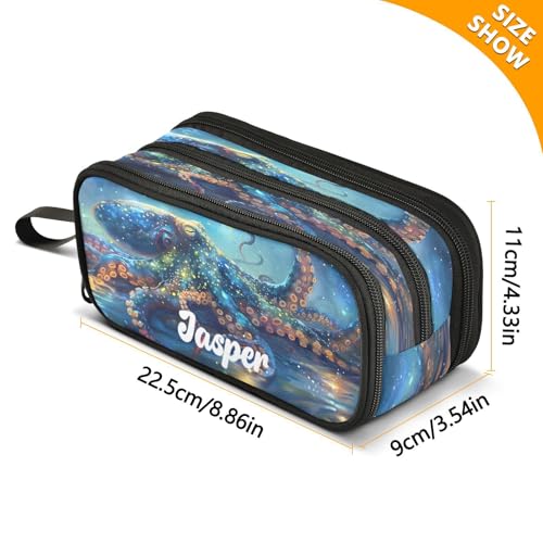 Image of ALAZA Custom Large Pencil Case with Name Octopus Pen Pouch Bag Holder Organizer Stationery Bag with 3 Compartments