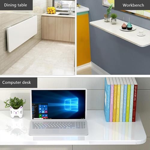 Wall-Mounted Folding Table - Stylish Wooden Floating Desk for Kitchen, Office, Laundry - Space-Saving Narrow Workbench (27.5x11.8in) - Easy to Install, Versatile Design