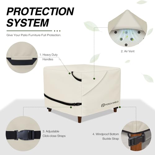 Porch Shield Patio Ottoman Cover - Waterproof Outdoor Square Side Table Covers – 31L x 31W x 18H inch, Beige by Porch Shield - Image 4