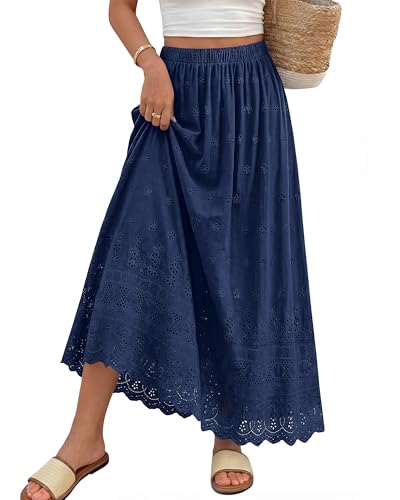 dowerme Women Summer Maxi Skirt Cute Elastic High Waist Boho