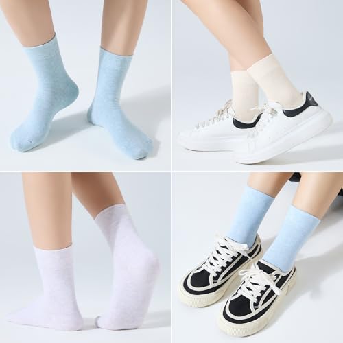 Image of ATBITER Women's Thin Cotton Crew Socks - Soft Above Ankle Bootie Casual Dress Socks 6-Pairs
