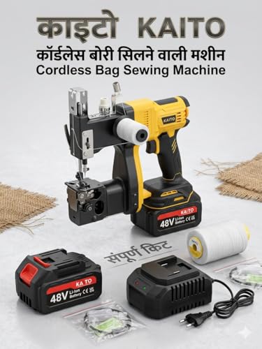 Image of KAITO 48V Cordless Bag Closer Sewing Machine | Brushless Motor | Only 3.5 KG | Single Needle | Metal Body | Portable & Lightweight | 2 x 5.0Ah (10Cell) Battery | Extra Needle, Thread & Accessories