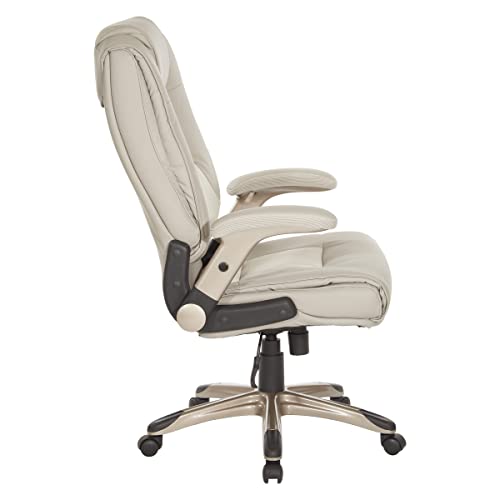 Office Star Ech Series Executive Bonded Leather Office Chair With Built-In Lumbar Support And Padded Flip Arms, Taupe With Cocoa Coated Base #TOP5