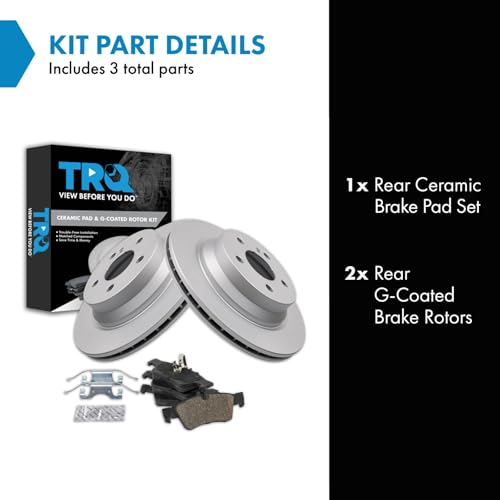 Image of TRQ Rear Brake Pad and Rotor Set Ceramic G Coated Rotors Compatible with 2015-2016 Mercedes-Benz CLS400 2006 CLS500 2007-2011 CLS550 2003-2006 E320 E500 2006-2016 E350 2013-2016 E400 2007-2009 E550