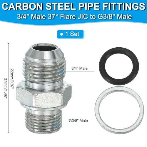 Image of PATIKIL Hex Reducing Nipple Connectors Pipe Adapter 3 /4 inch Male 37 Flare JIC x 3 /8 inch g Male, Pipe Fitting Reducer Nipple Adapter Plated Steel Hydraulic Fitting