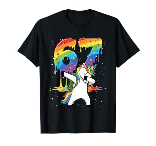 Lustiges 67 Meme Design Einhorn Dabbing Six Seven T-Shirt