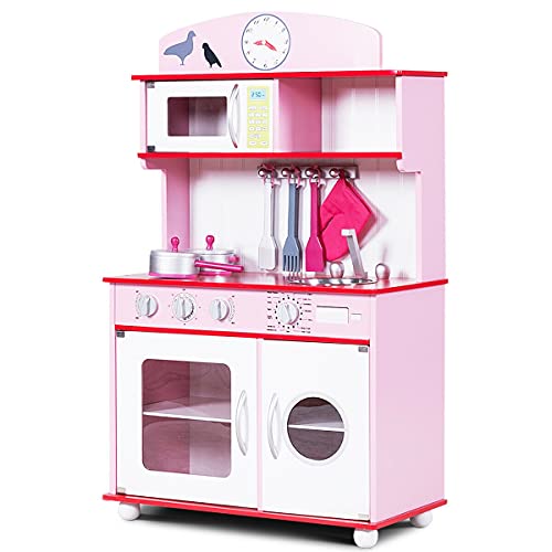 Kinderküche Spielküche Holz Kinderspielküche Spielzeugküche Spielzeug Holzküche HUIJK (Color : Rosa)
