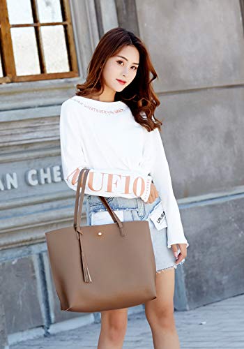 Image of Dreubea Women's Soft Faux Leather Tote Shoulder Bag from, Big Capacity Tassel Handbag