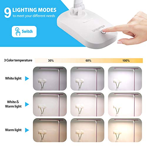 Unipampa LED bureaulamp oogverzorging touch sensitive touch control desktop licht 5 kleurtemperatuur met 5 helderheidsniveaus dimbare leeslamp voor slaapkamer, kantoor, studie (roze) - Afbeelding 6