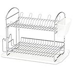 Simple Houseware 2-Tier Stainless Steel Dish Rack with Drainboard, Chrome for Kitchen