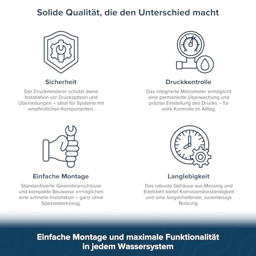 AQUA HEATING Druckminderer Wasser mit Manometer und Messgerät, Wasserdruckminderer 1 Zoll Wasserdruckregler mit selbstreinigendem Siebfilter, Druckminderventil Druckregler Messing