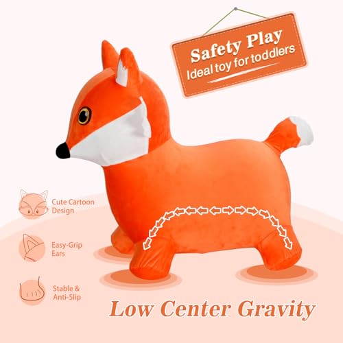 Image of INPANY Bouncy Horse, Fox Hopper Toys, Toddlers Bouncing Animal Hopping, Plush Bounce Buddies, Inflatable Ride on Rubber Bouncer, Indoor Outdoor Birthday Gifts Toy for 2 3 4 Year Old Girls Boys