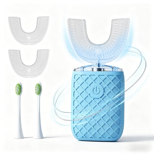 yeklike Sonic Electric U Shaped Toothbrush for Adults Automatic Full Mouth Cleaning Toothbrush 360 Stain Removal IPX7 Waterproof Rechargeable 3 U-Shape & 2 Straight Brush Heads